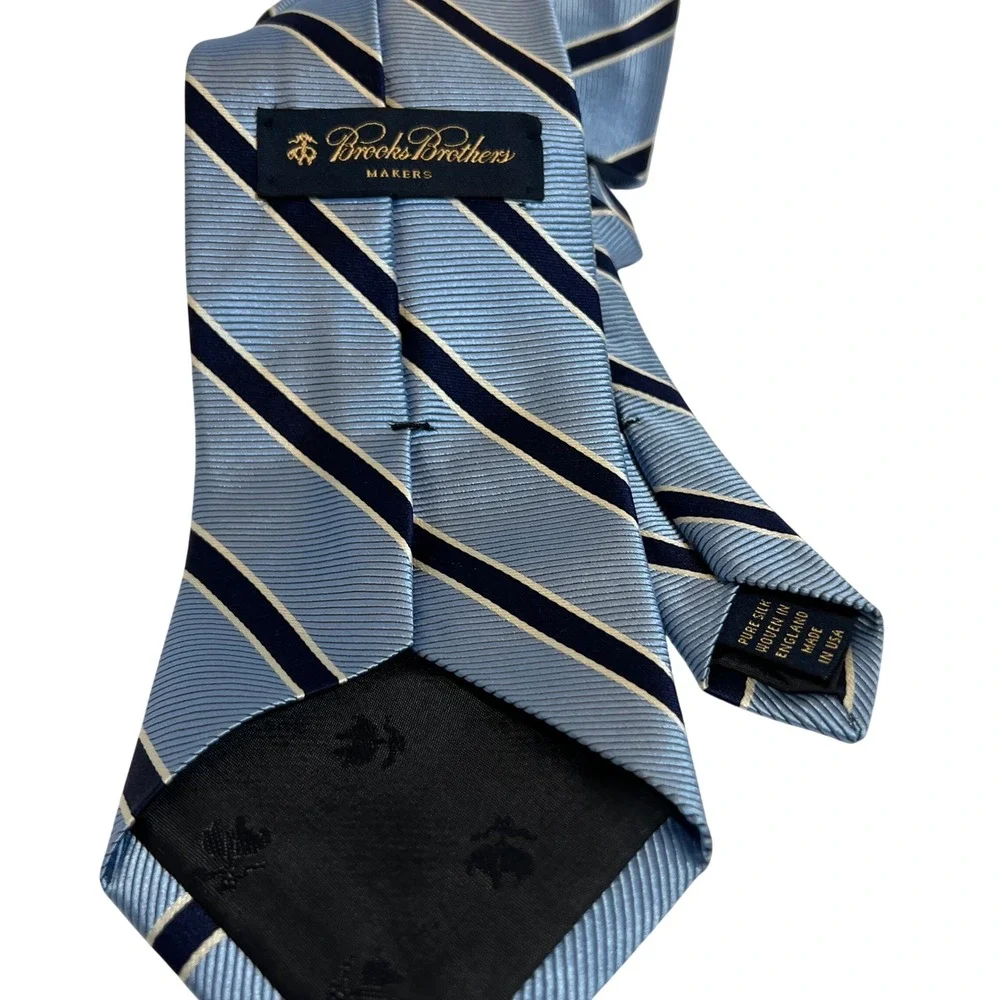 Brooks Brothers Necktie‎ Men One Size Blue Striped Silk Repp Makers England USA